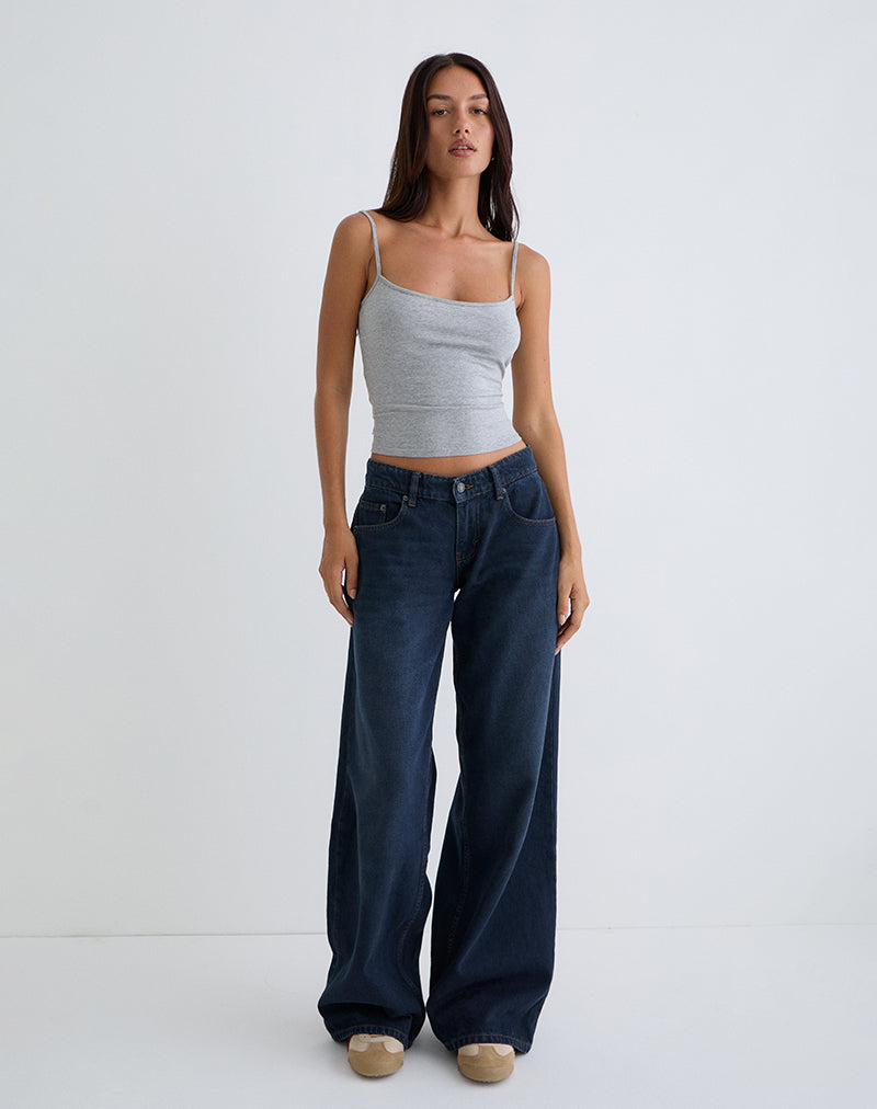 Jeans larghi a vita bassa in blu fumé