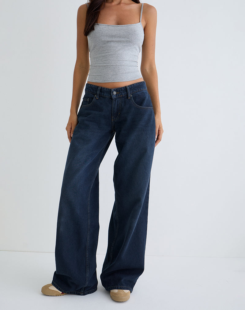 Jeans larghi a vita bassa in blu fumé