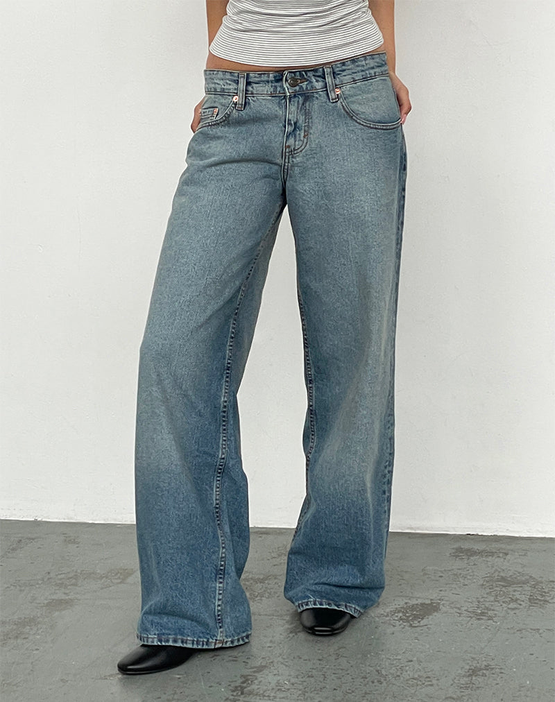 Jeans larghi a vita bassa in Vintage Bleach
