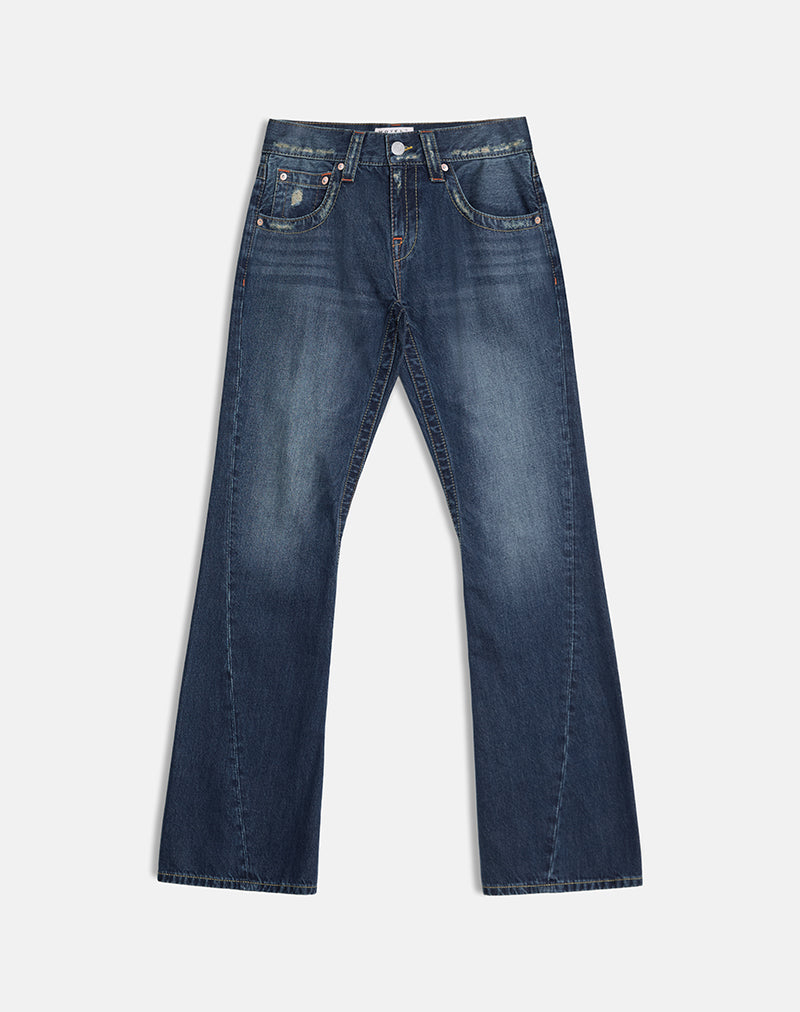 Immagine di Jeans a vita bassa con cuciture ritorte in tinta blu medio