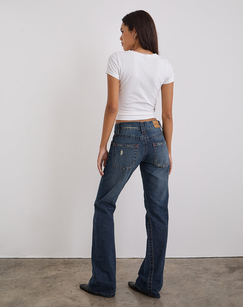 Immagine di Jeans a vita bassa con cuciture ritorte in tinta blu medio