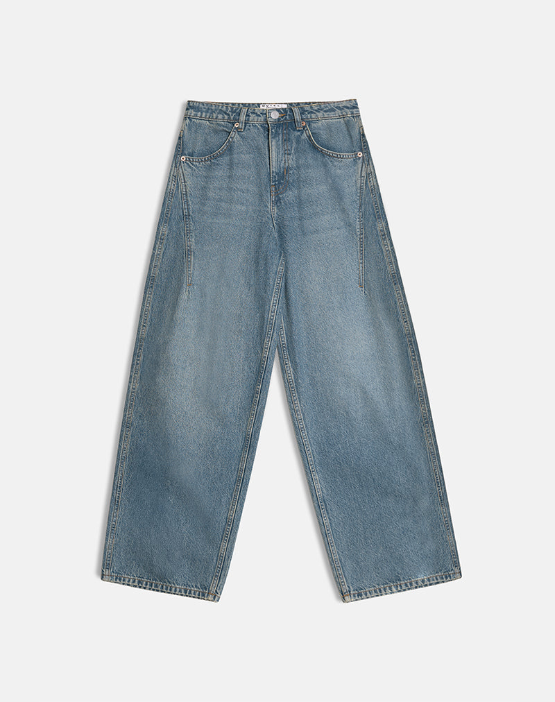 Immagine di Jeans larghi a vita bassa in blu vintage verde