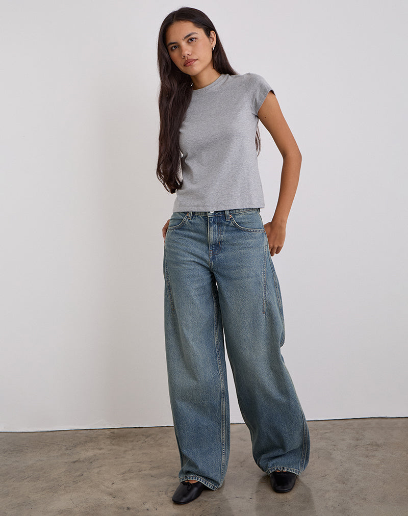 Immagine di Jeans larghi a vita bassa in blu vintage verde