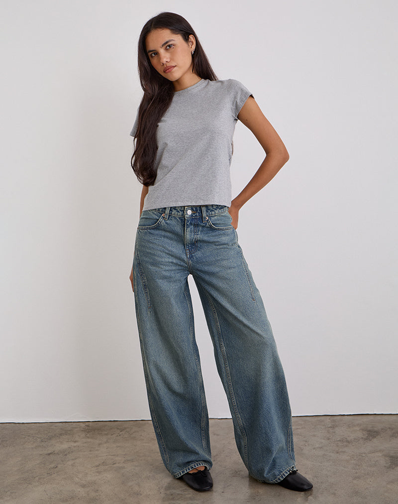 Jeans larghi e poco spessi in blu e verde vintage