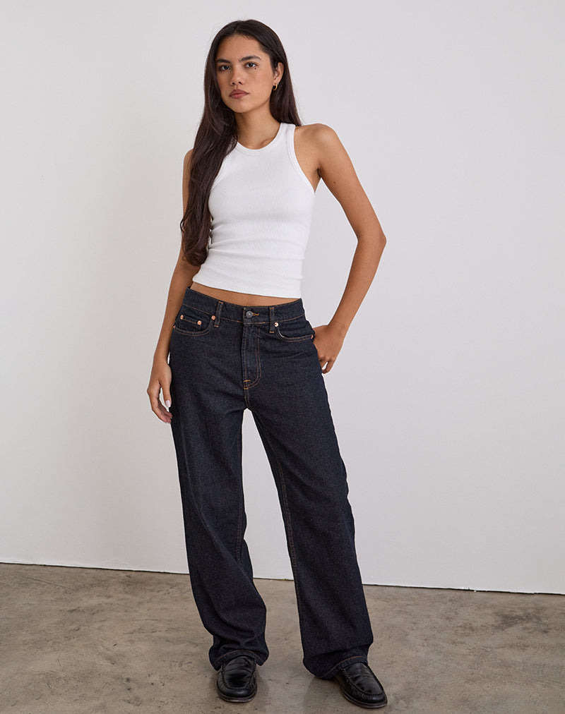 Immagine dei jeans paralleli slim a vita bassa in indaco