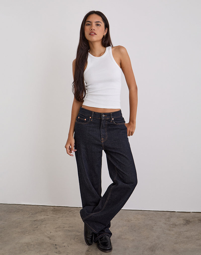 Immagine dei jeans paralleli slim a vita bassa in indaco