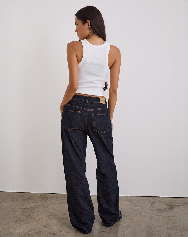 Immagine dei jeans paralleli slim a vita bassa in indaco
