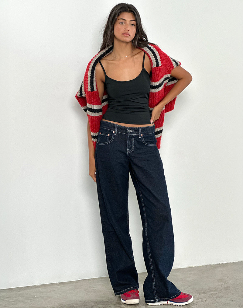 Immagine dei jeans paralleli a vita bassa in Indigo con cuciture a contrasto