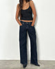 Immagine dei jeans paralleli a vita bassa in Indigo con cuciture a contrasto