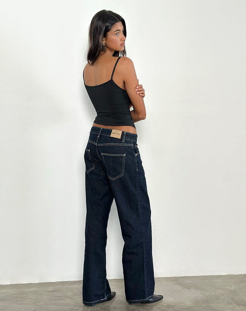 Immagine dei jeans paralleli a vita bassa in Indigo con cuciture a contrasto