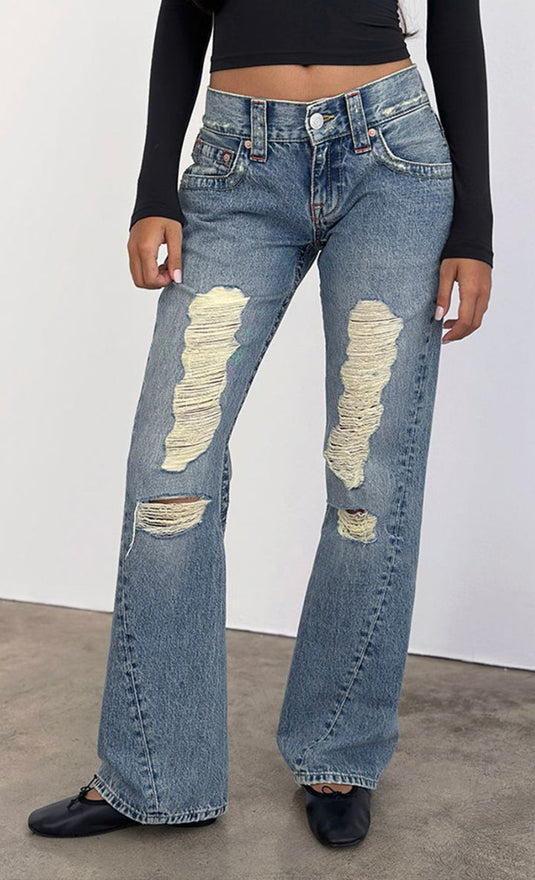 Strappato a vita bassa con cuciture ritorte