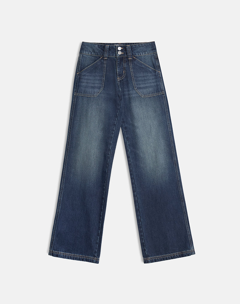 Immagine di Jeans Cargo rilassati a vita bassa in tinta blu medio
