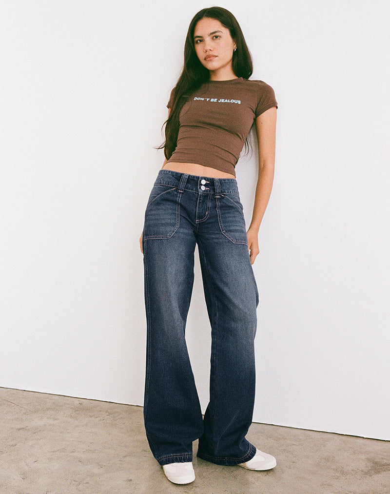 Immagine di Jeans Cargo rilassati a vita bassa in tinta blu medio