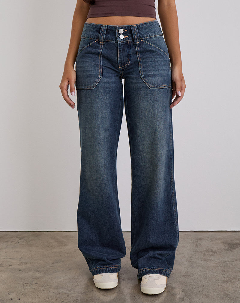 Jeans Cargo rilassati a vita bassa in tinta blu medio