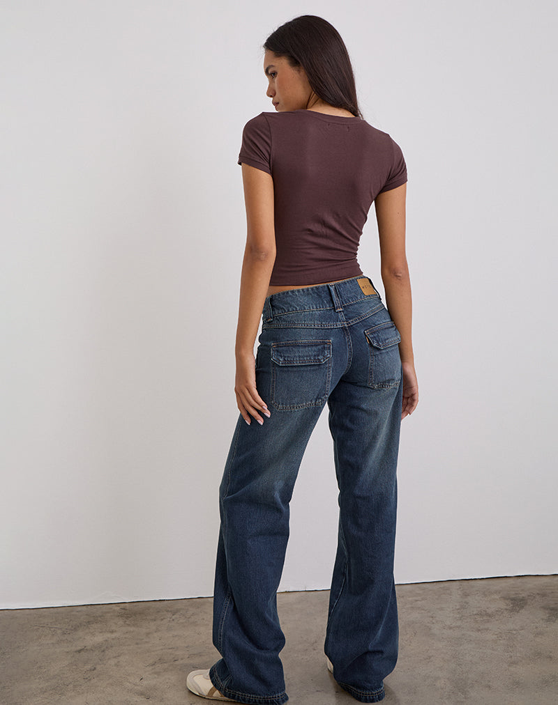 Immagine di Jeans Cargo rilassati a vita bassa in tinta blu medio