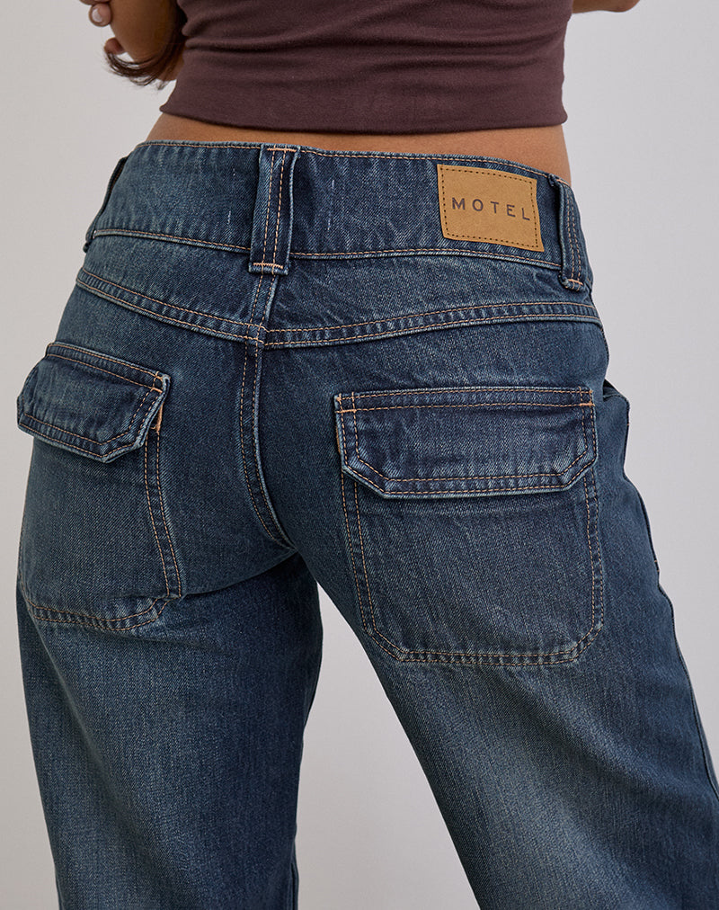 Immagine di Jeans Cargo rilassati a vita bassa in tinta blu medio