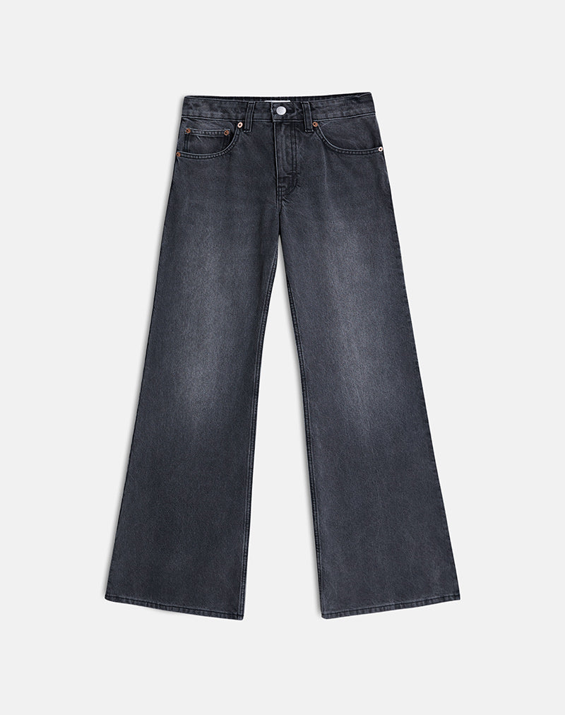 Immagine di jeans a vita bassa e svasati in grigio nero slavato