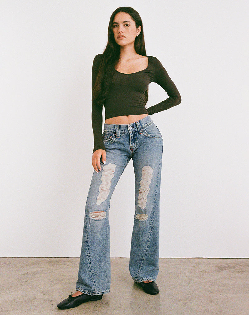 Immagine di Low Rise Twisted Seam Ripped Jean in True Blue