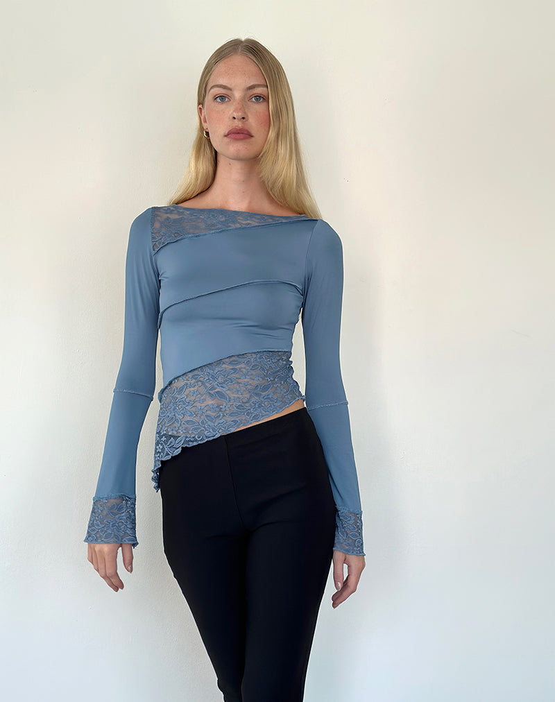 Immagine di Lucca Top a maniche lunghe in pizzo blu acciaio