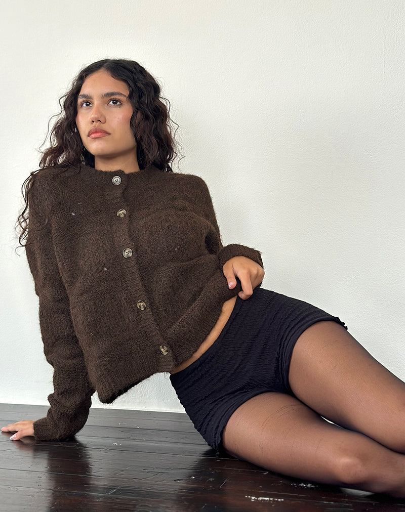 Immagine di Luciana Textured Knit Cardi in marrone scuro