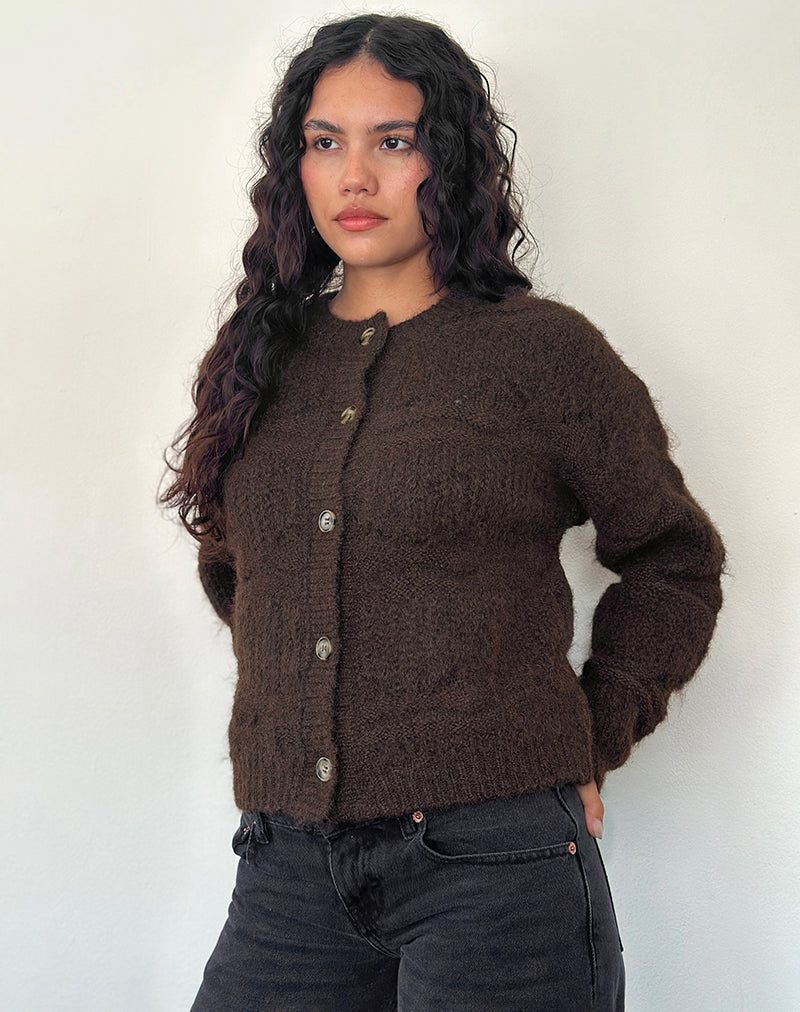Immagine di Luciana Textured Knit Cardi in marrone scuro