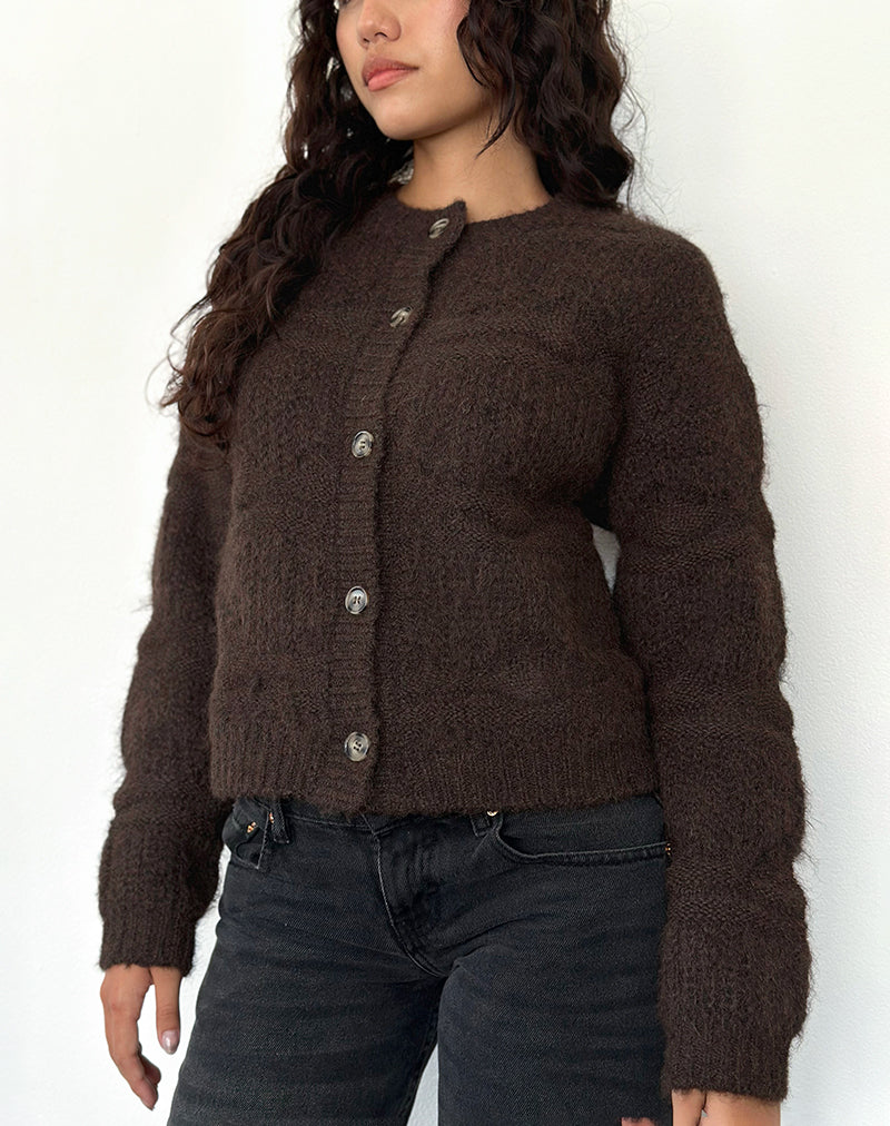 Immagine di Luciana Textured Knit Cardi in marrone scuro