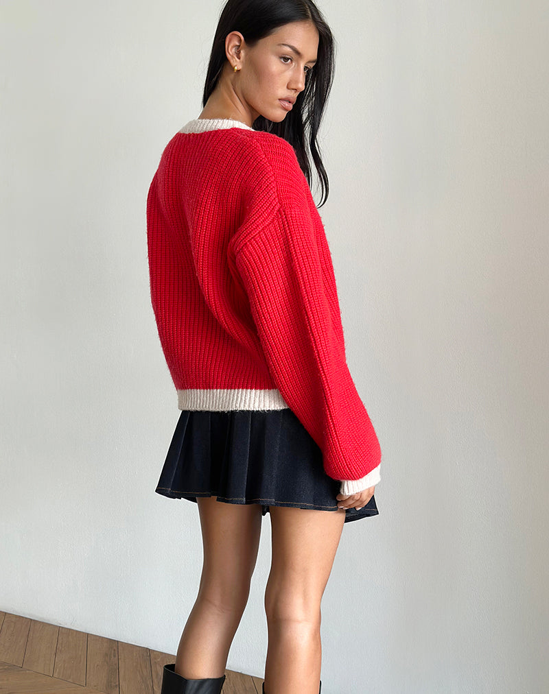 Immagine di Luciana Cardigan a contrasto in rosso e rosa