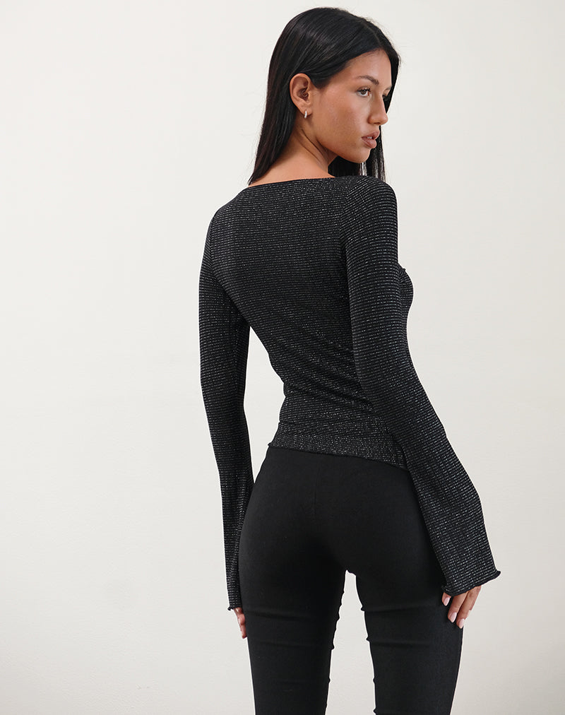 Immagine di Lukia Top a maniche lunghe in jersey a righe metalliche nero