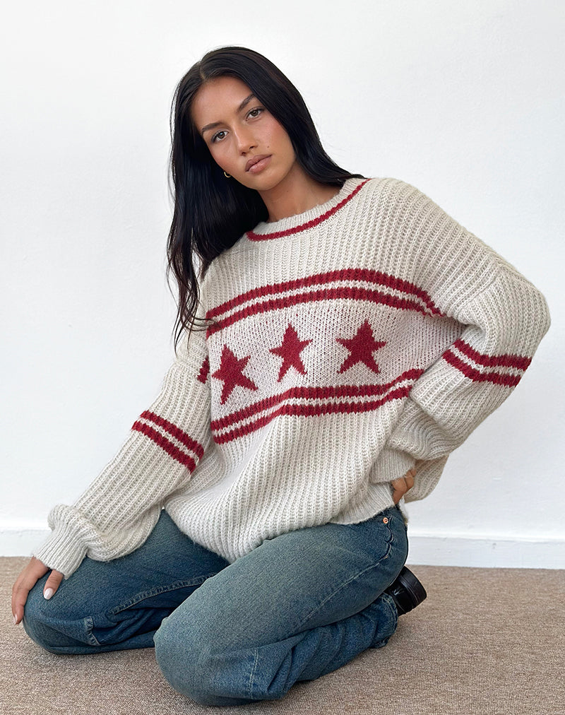 Immagine di Lulees Maglione oversize in avena con striscia a stella