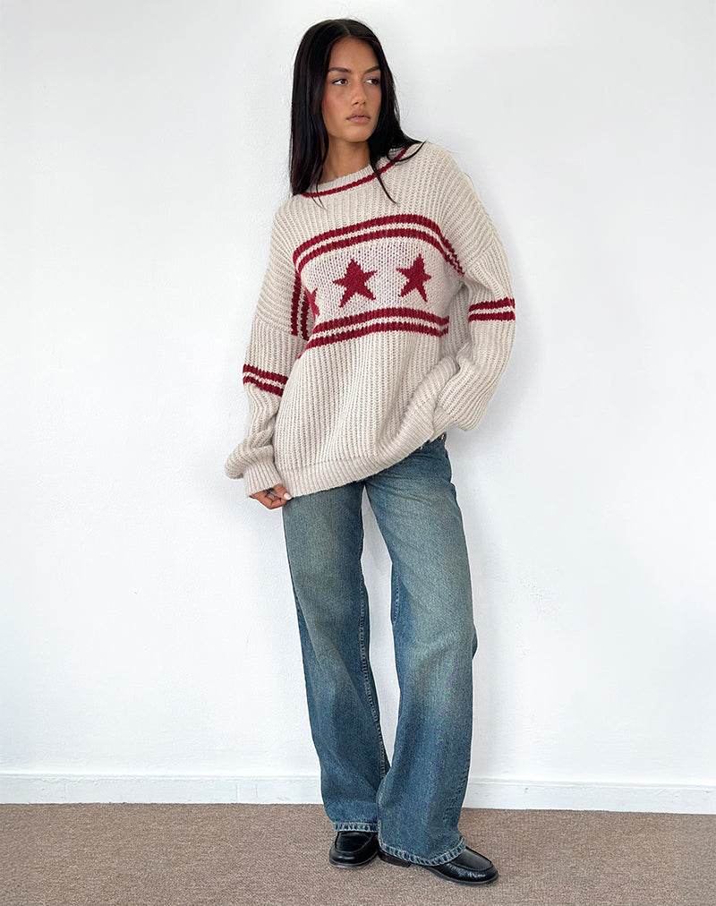 Immagine di Lulees Maglione oversize in avena con striscia a stella