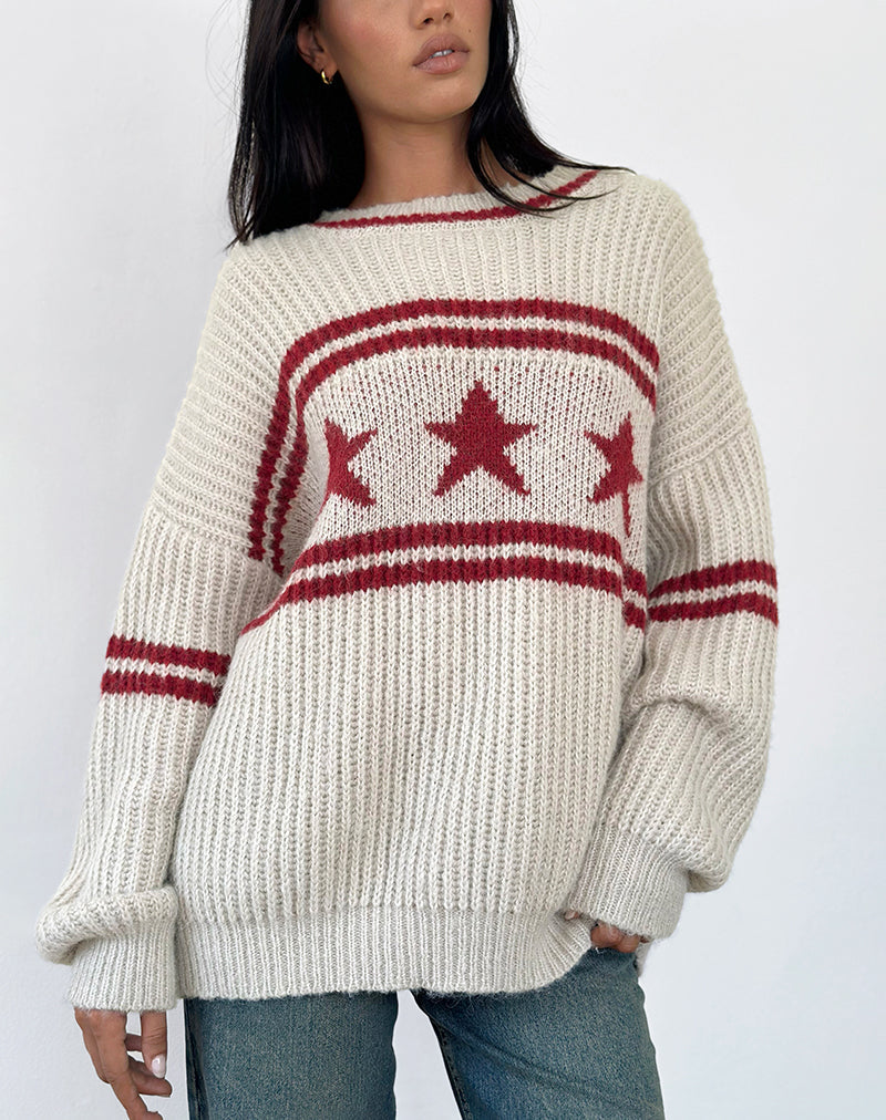 Maglione oversize Lulees in avena con riga a stella