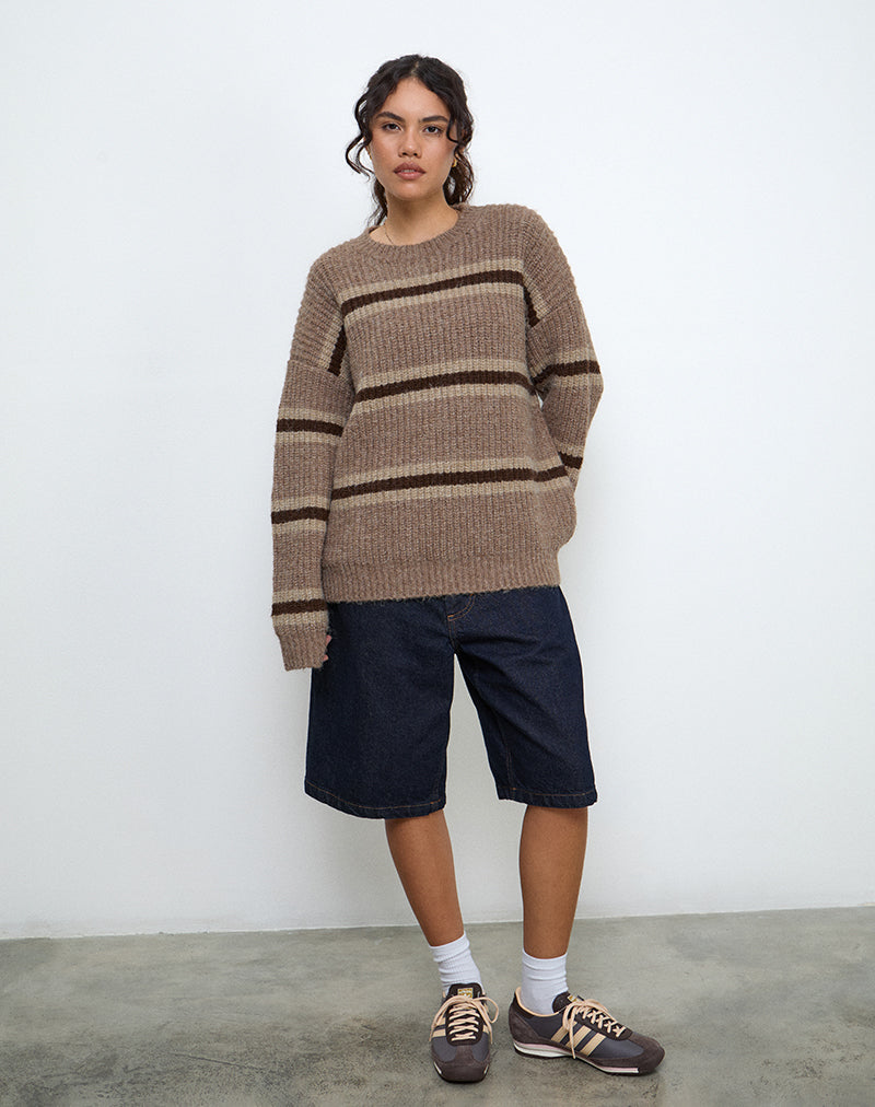 Lunet - Maglia a righe tonale marrone