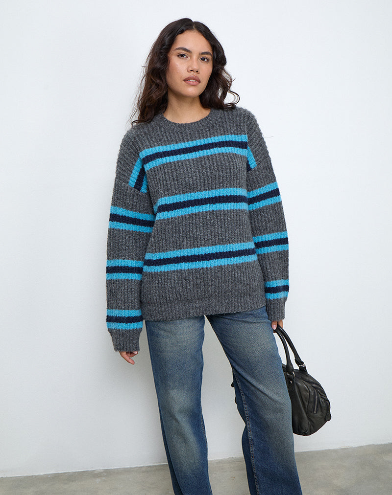 Lunet - Maglia a righe grigio e blu