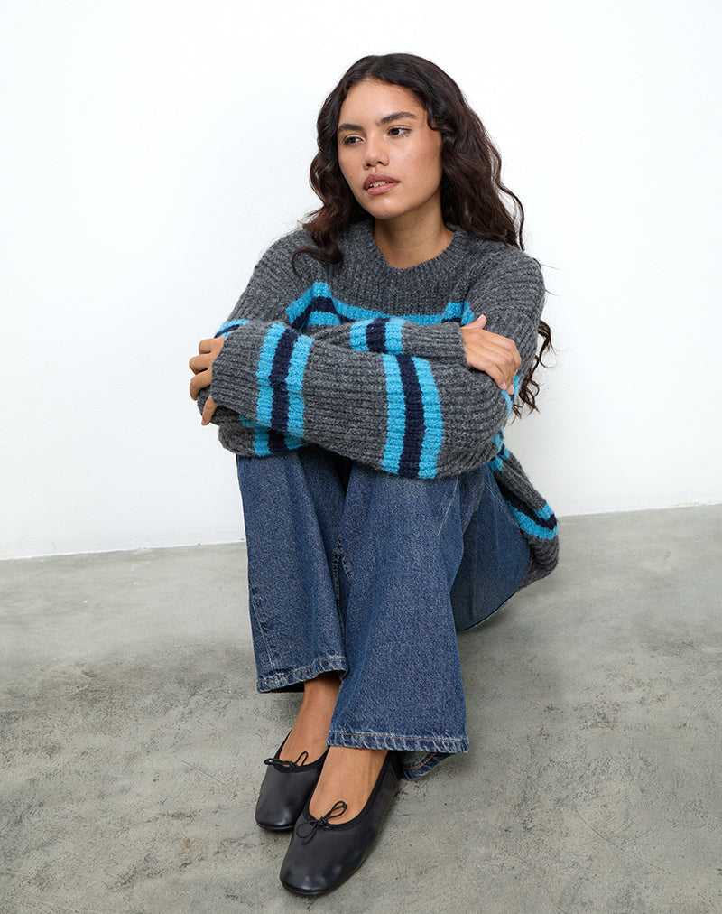 Lunet - Maglia a righe grigio e blu