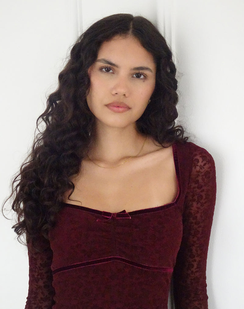 Immagine di Luth Mini Abito in Ditsy Flocked Burnt Maroon