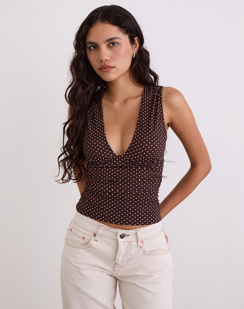 Immagine di Lycia Plunge Top in Micro Polka Brown