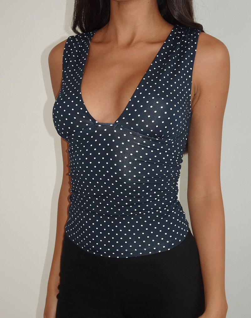 Immagine di Lycia Plunge Top in Micro Polka Navy