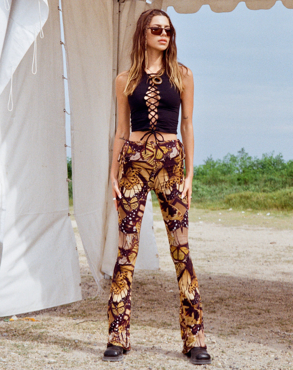 Pantaloni Mileri in oro farfalla