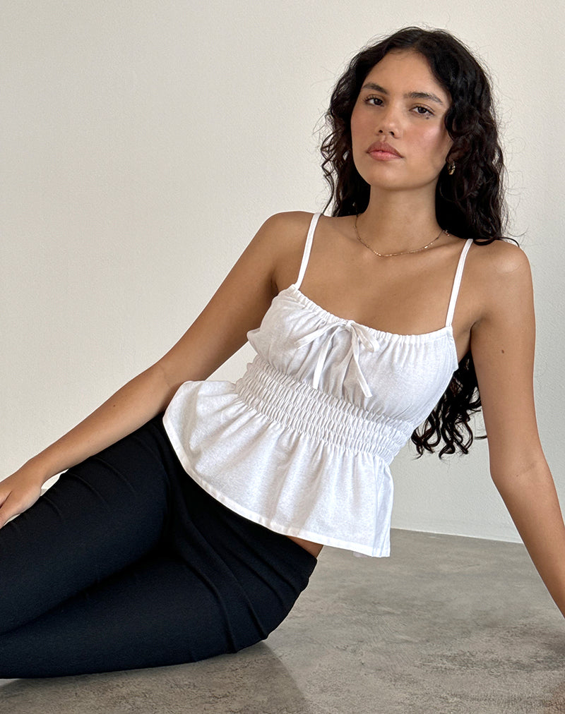 Top Lyncia Tie Front Cami in bianco sporco