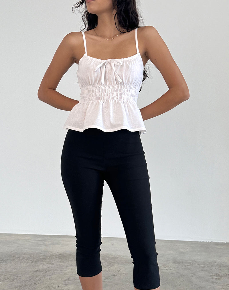 Top Lyncia Tie Front Cami in bianco sporco