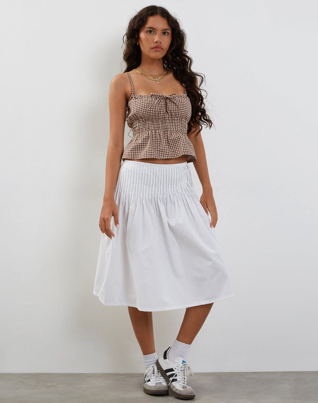 Top Lyncia Tie Front Cami in Mini Gingham