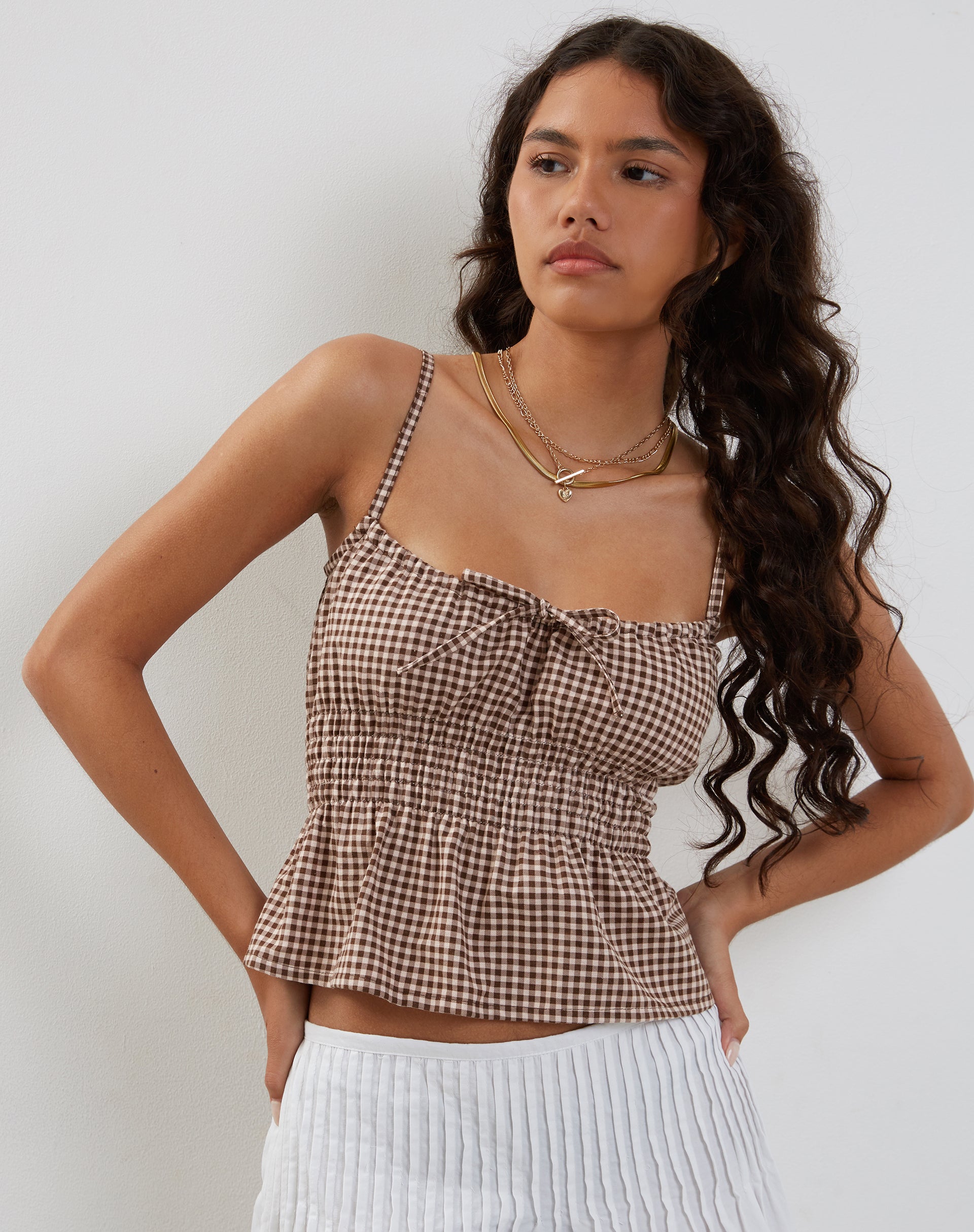 Immagine di Lyncia Tie Front Cami Top in Mini Gingham