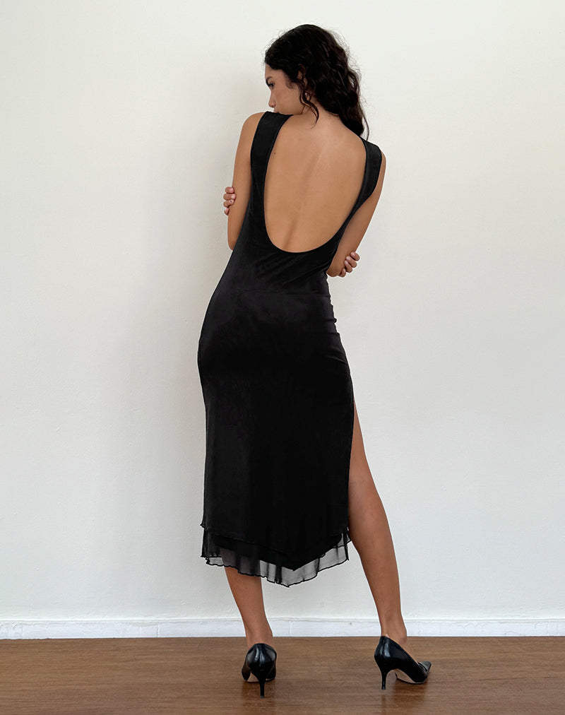 Lyra - Vestito midi senza schienale in mesh nero