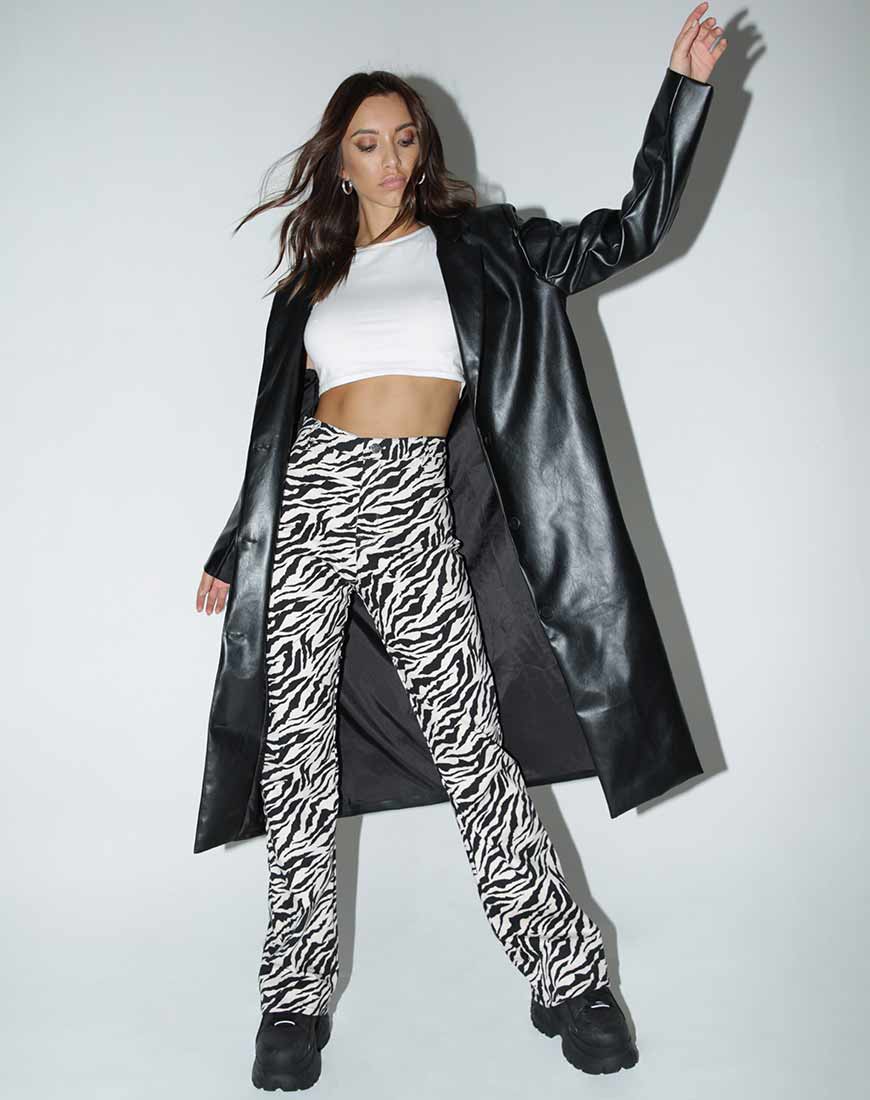 Pantaloni Zoven in bianco e nero zebrati anni 90