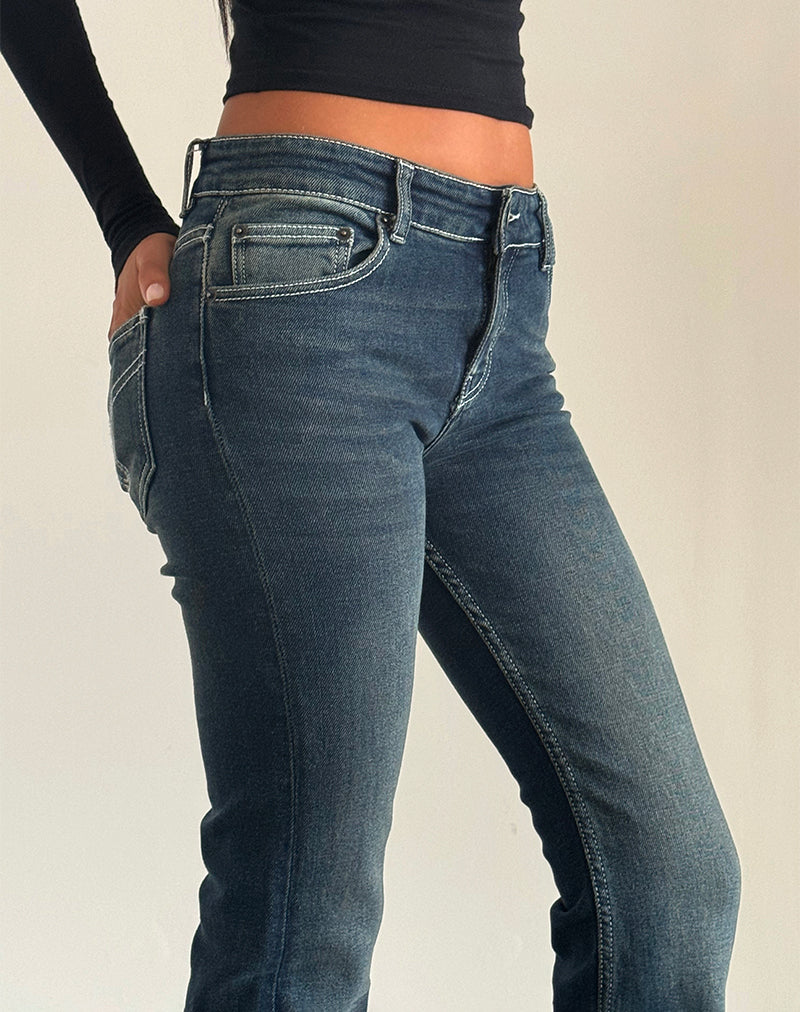 Immagine dei jeans Bootleg a vita bassa con cuciture pesanti Vintage Indigo