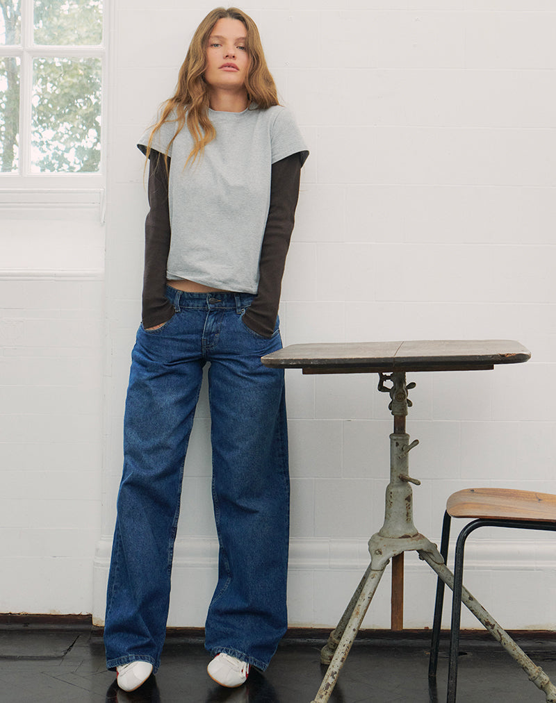 Jeans paralleli a vita bassa in blu medio Usato