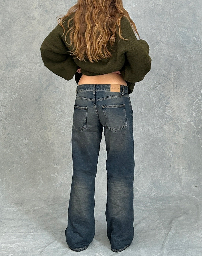 Immagine dei jeans paralleli a vita bassa in blu acciaio