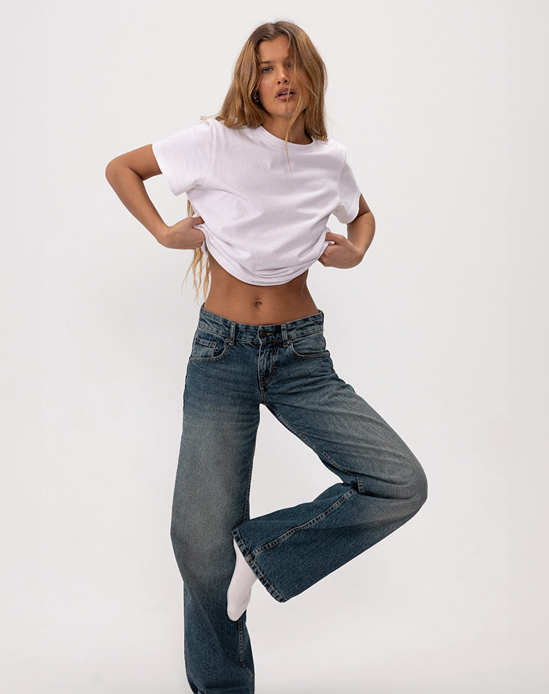 Jeans paralleli a vita bassa in blu acciaio
