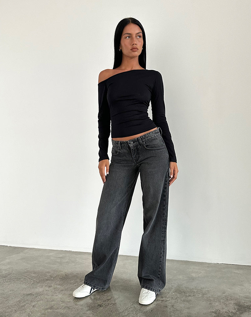 Immagine dei jeans Parallel a vita bassa in nero lavato grigio
