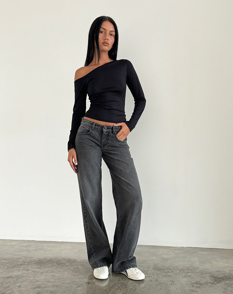 Jeans paralleli a vita bassa in nero grigio lavato
